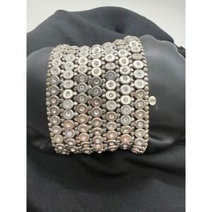 Rhinestone Multi Row Stretch Chunky Cuff Bracelet Beaded Style Statement Y2K